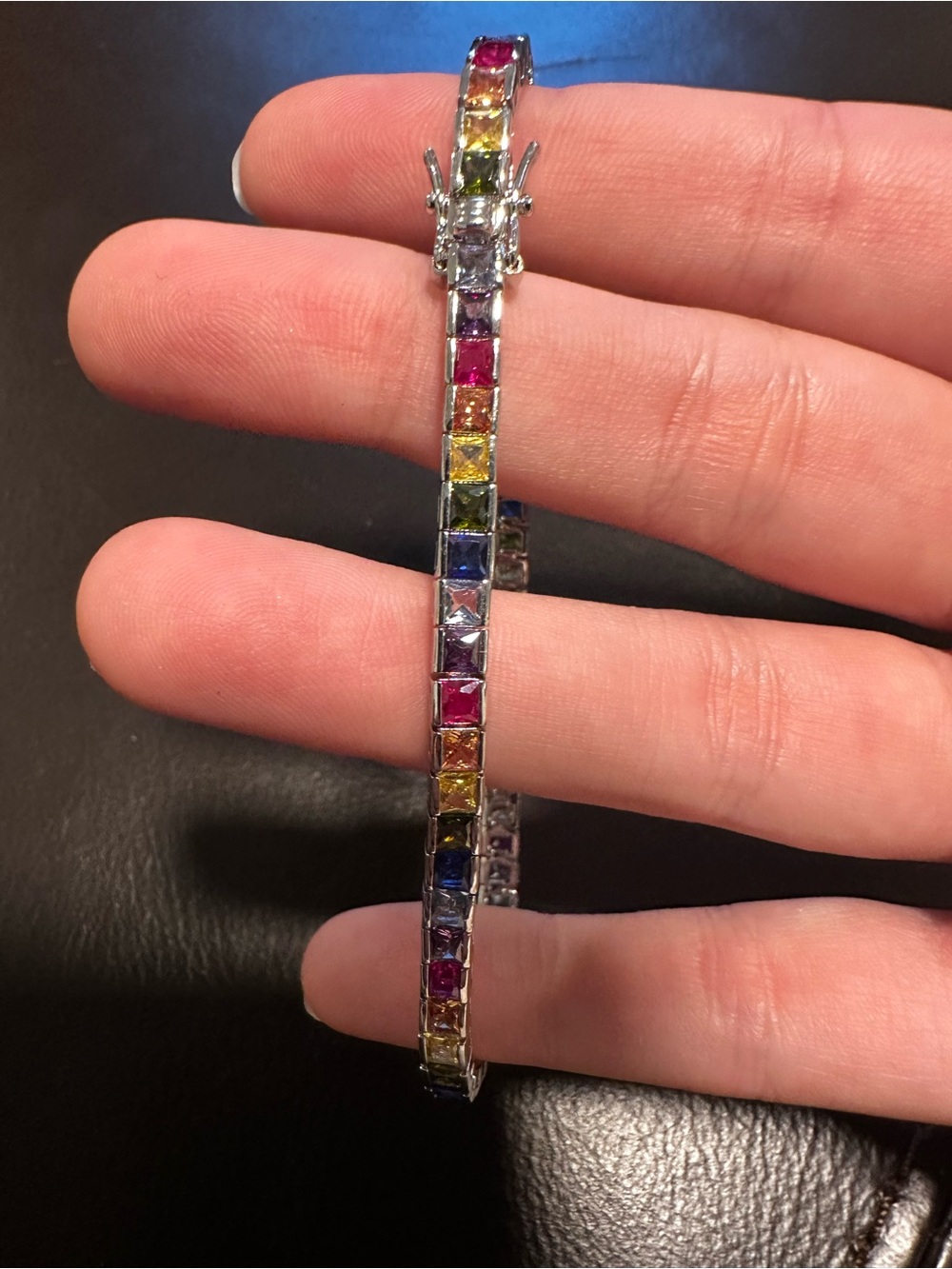 Sterling Silver Multicolor Tennis Bracelet - Rainbow Cubic Zirconia